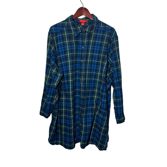 Joe Fresh Green Plaid Button Down Tunic Top Size 3x 100% Cotton - Picture 1 of 8